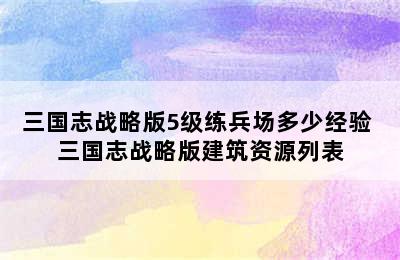 三国志战略版5级练兵场多少经验 三国志战略版建筑资源列表